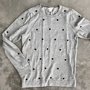 Preppy Jcrew Gray and Back Polka Dot Merino Sweater